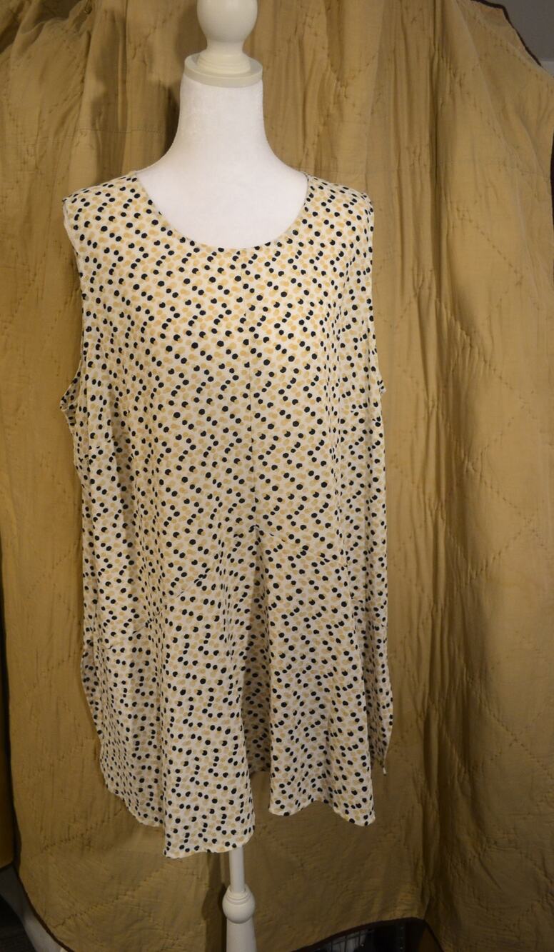 Vince Camuto Women’s 2X Ivory Tan Black Dot Print Sleeveless Tunic Top